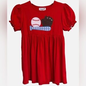 MK Clothing Baseball Applique Dress 10-12 Red Girls Top